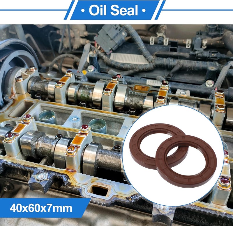 VekAuto Universal Oil Seal TC Double Lip W Steel Spring Seal Ring Rotary Shaft Seal 40x60x7mm High Pressure FKM Rubber Brown 2 Pcs - Image 2